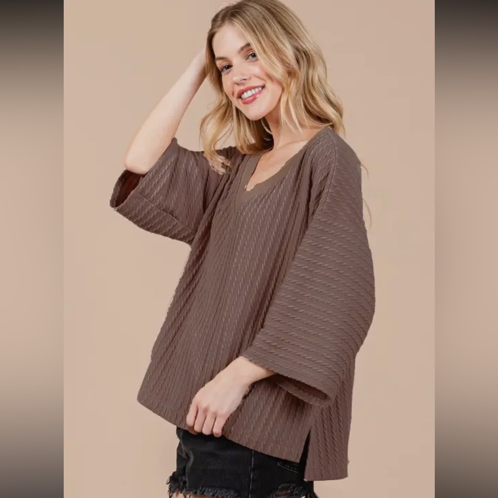 V-Neck Dropped Sleeve Solid Knit Top